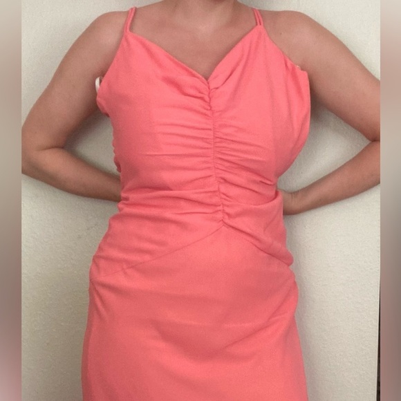 Vintage Jessica McClintock Salmon Pink Maxi Dress Size 10 With Scarf - Picture 6 of 6